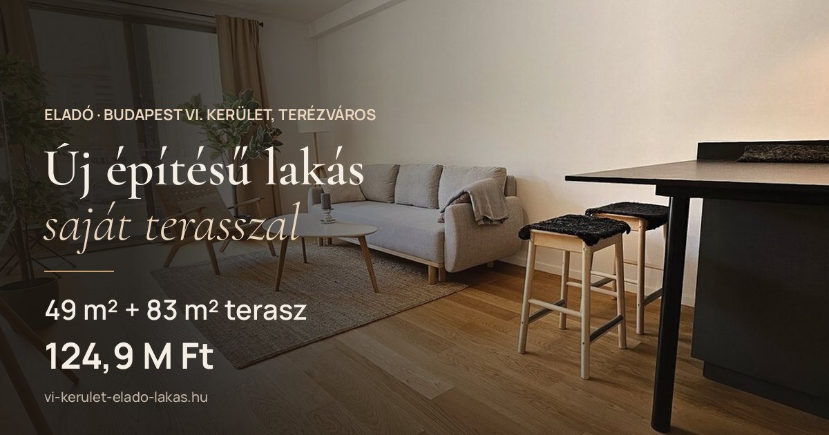 VI. kerület, eladó új építésű lakás 49 m² + 83 m² terasszal