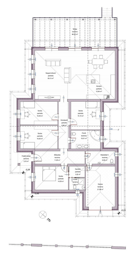 A nettó 178,4 m²-es családi ház részletes alaprajza