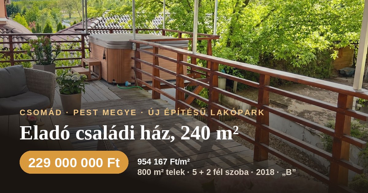 Eladó családi ház Csomádon, 240 m² - 229 M Ft | Erdőszéli harmónia