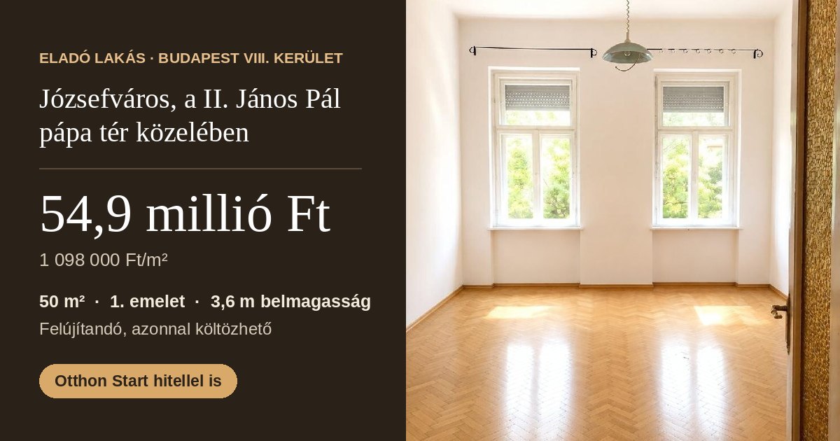 Eladó felújítandó 50 m²-es lakás - Józsefváros, VIII. kerület - 54,9 M Ft