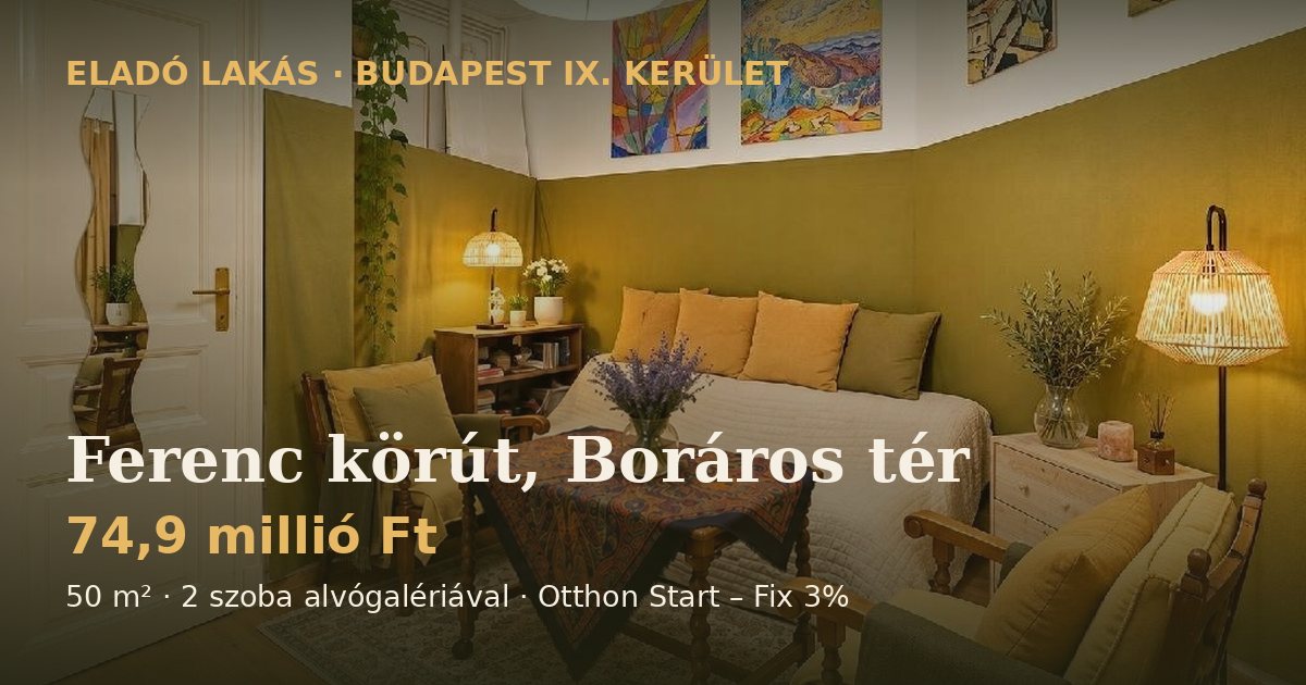 Eladó lakás Ferencváros, Boráros tér - 50 m², 74,9 M Ft, Otthon Start