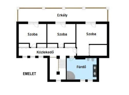 Emeleti alaprajz - 3 hálószoba, fürdőszoba, erkély