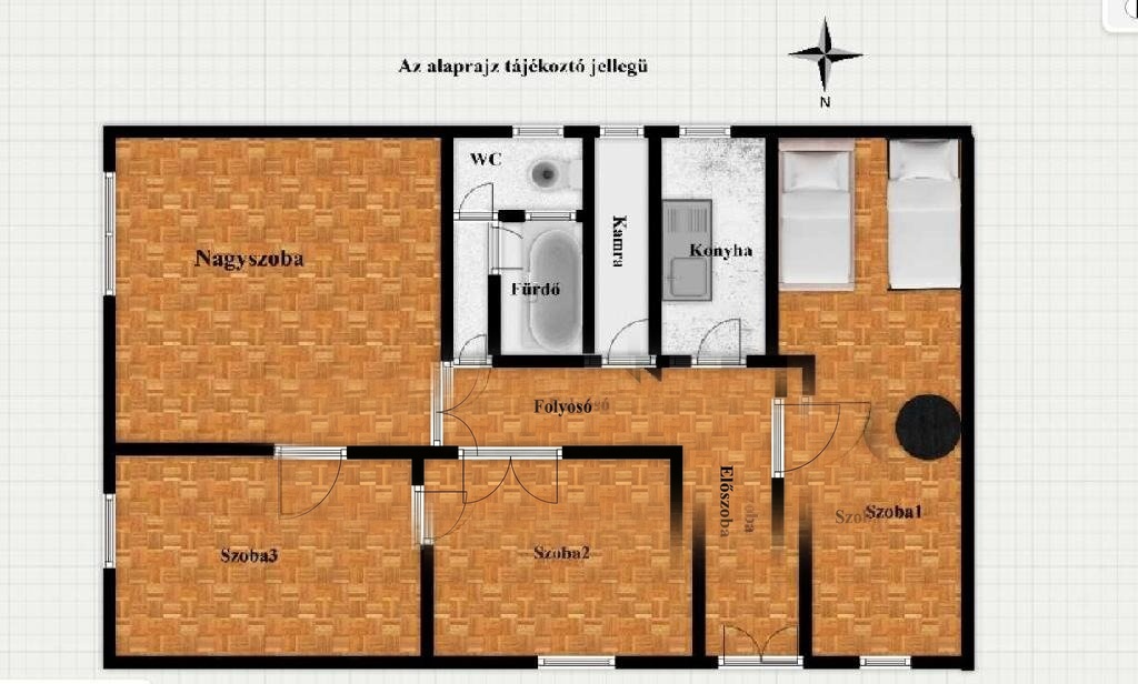 A 81 négyzetméteres, négy szobás lakás tájékoztató alaprajza