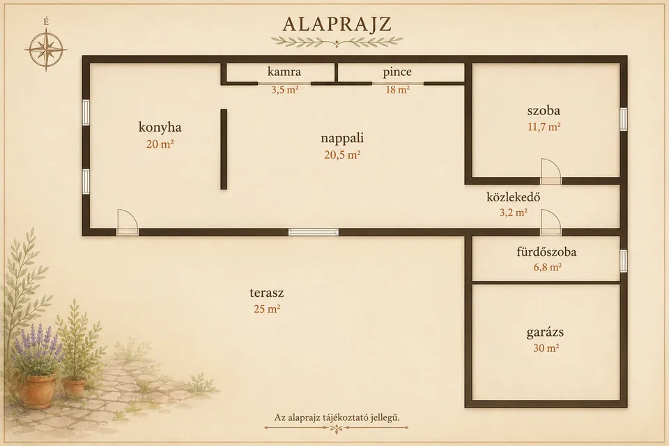 Tájékoztató alaprajzi illusztráció helyiségjelölésekkel