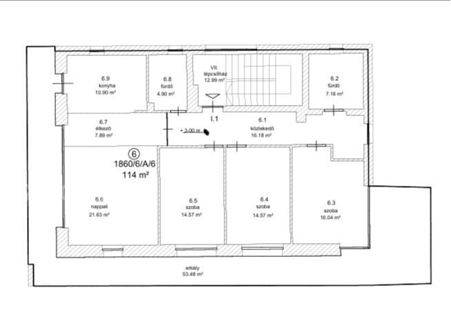 114 m2-es lakas alaprajza - 4 szoba, 2 furdoszoba